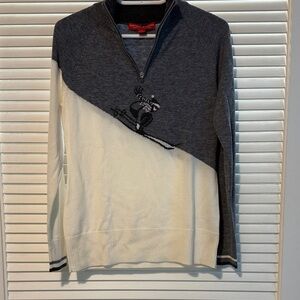 Krimson Klover Gray and White Zip Up Sweater